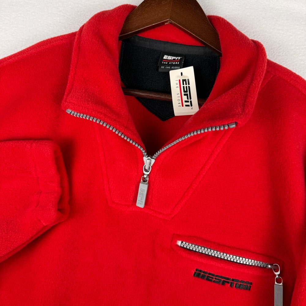 NWT ESPN The Store Quarter Zip Fleece Pullover Mens Medium Red Embroidered Logo